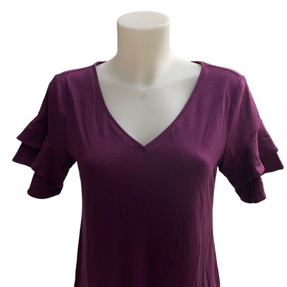 WHITE HOUSE BLACK MARKET PURPLE SHIFT DRESS, V neck SHORT FLUTTER SLEEVE SZ M - Picture 2 of 11